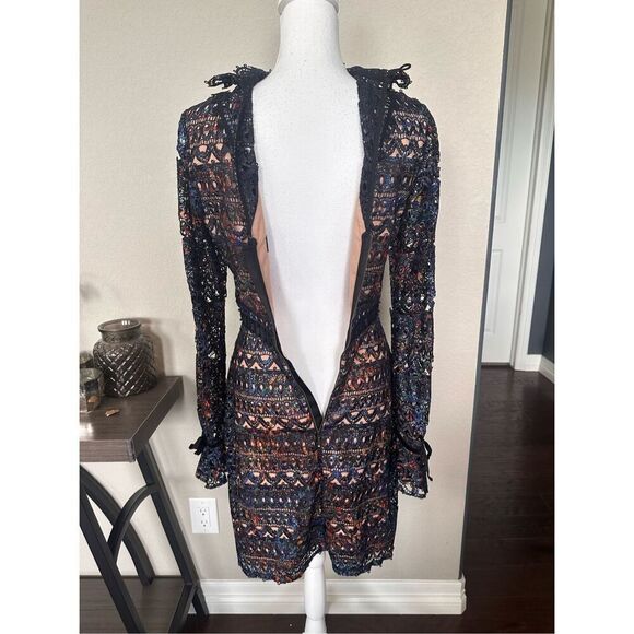 NEW Saloni Rio Velvet Trimmed Corded Lace Multicolored Dress perfect for holiday - Picture 11 of 12